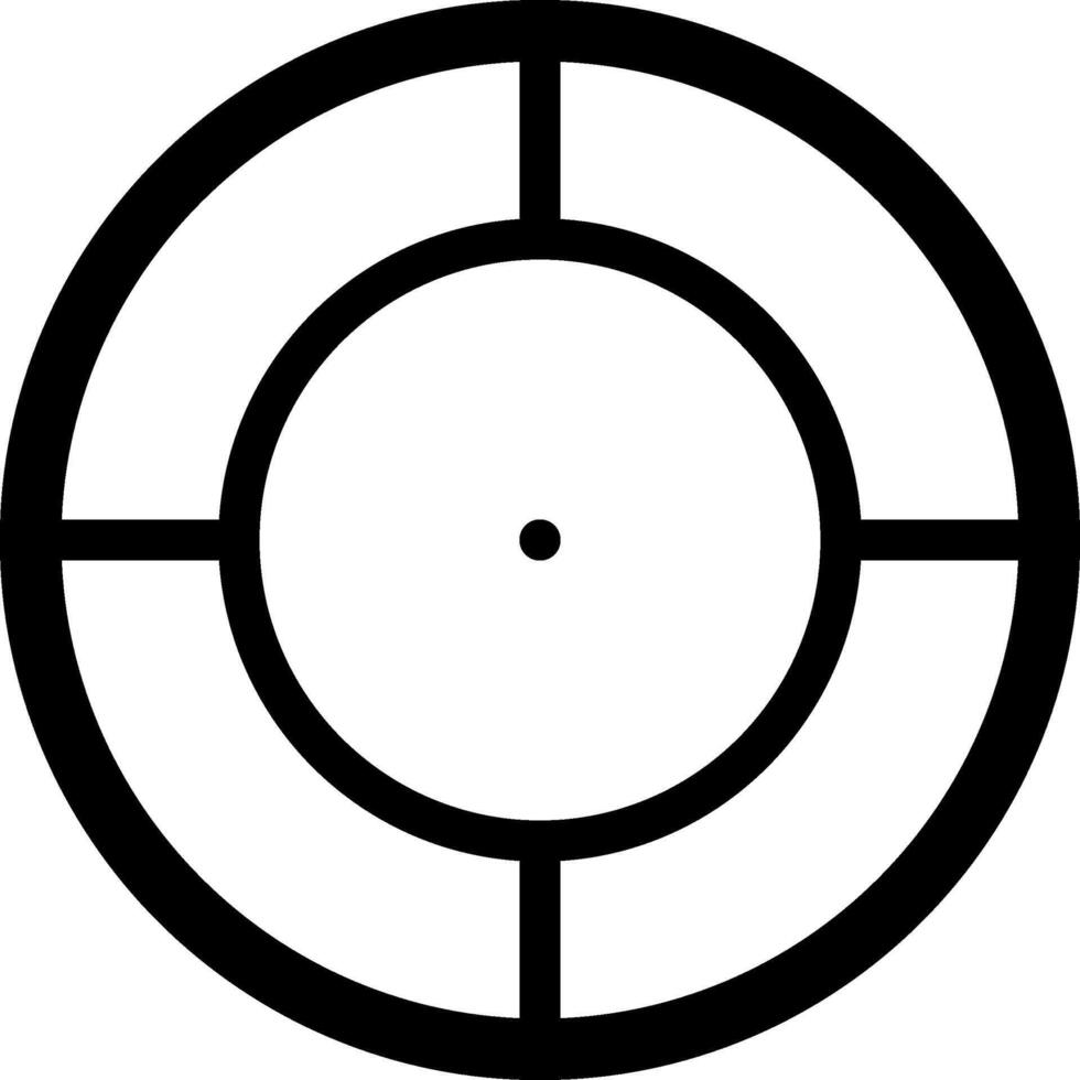 Minimalist crosshair reticle design featuring a central point within a double circle frame, emphasizing focus and precision, ideal for targeting or aiming applications vector
