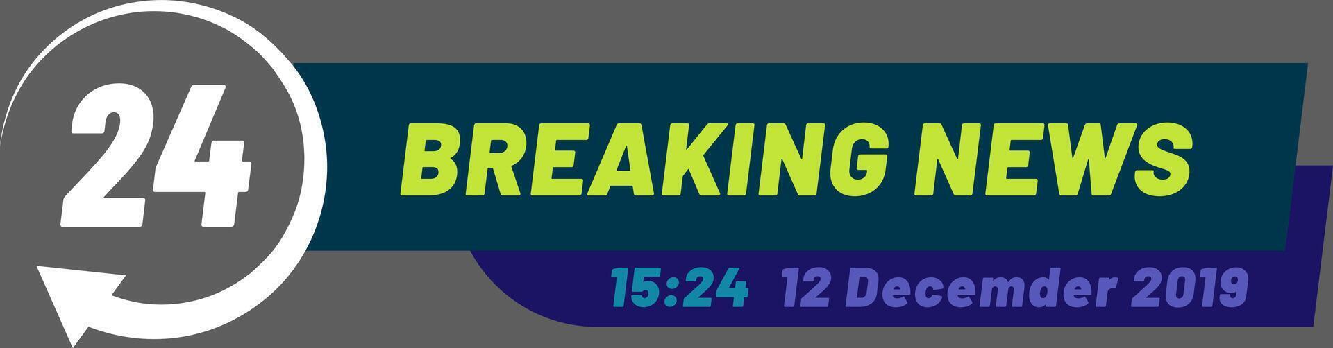 Breaking news lower third featuring a twenty four hour cycle symbol, delivering urgent information about events occurring on 12 December 2019 at 15,24, enhancing live broadcasts and updates vector