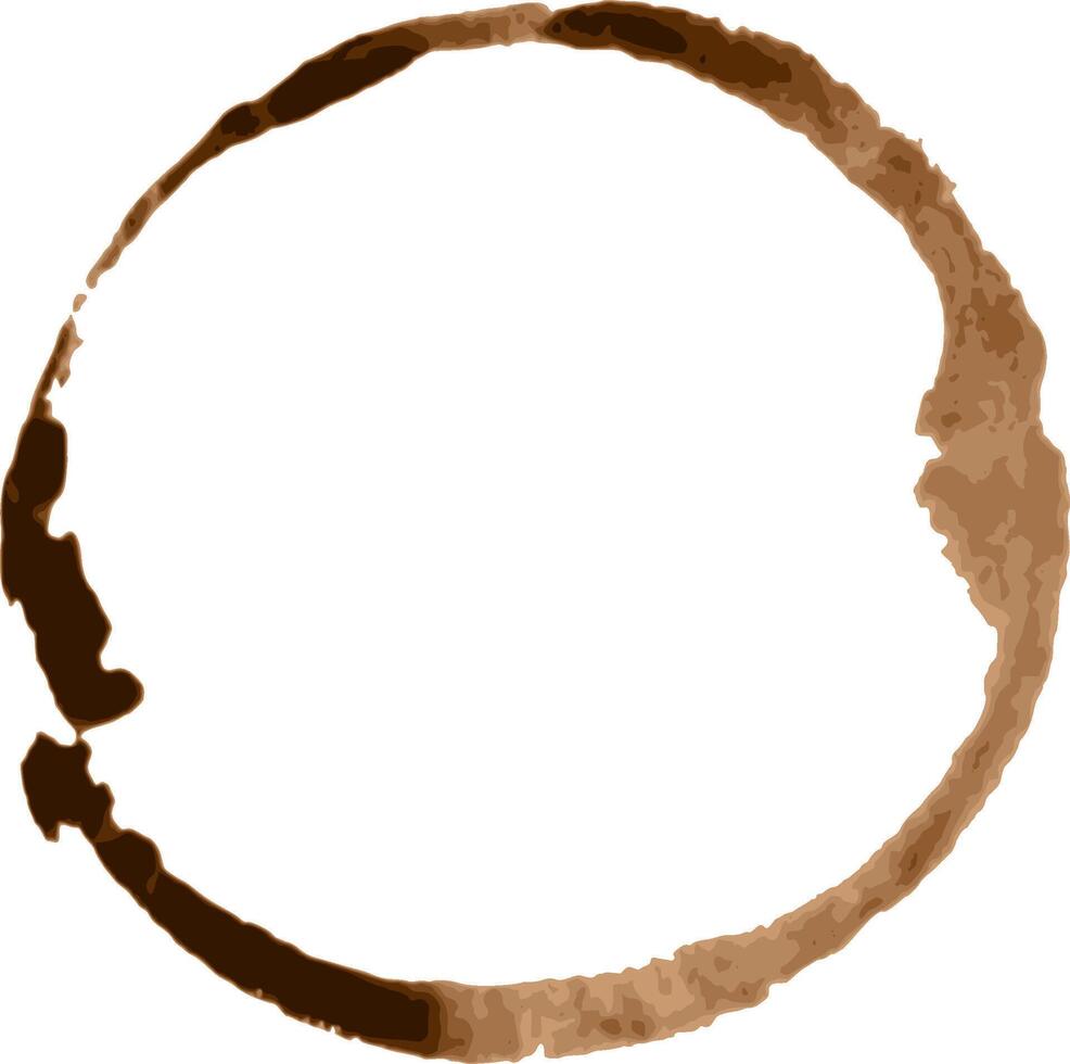 Brown coffee cup stain ring forming a perfect circle on white background, perfect for breakfast, lunch, cafe, restaurant and morning concepts vector