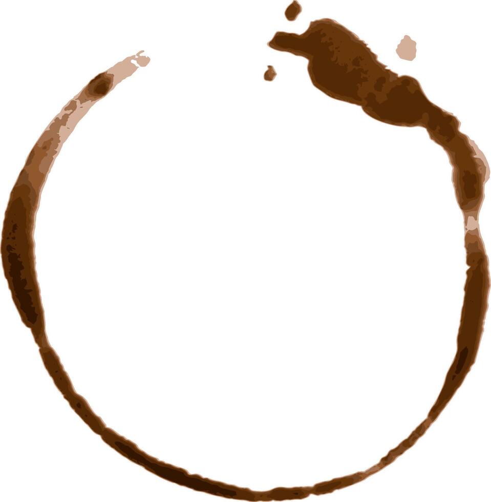 Brown coffee cup ring stain with splash marks resting on a white background, creating a simple yet evocative representation of a beverage savored during moments of relaxation vector