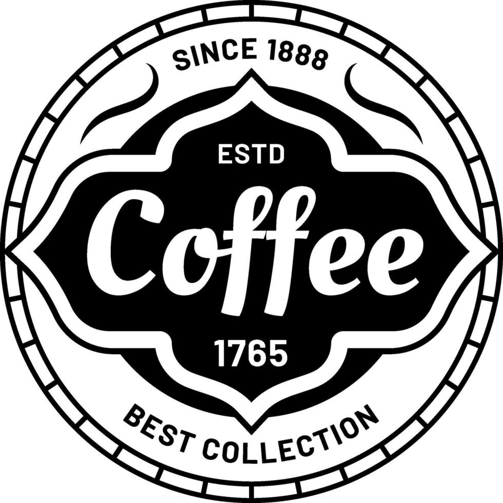Round vintage coffee label with decorative elements, established in 1765 and boasting the best collection since 1888, embodies timeless quality and rich heritage vector