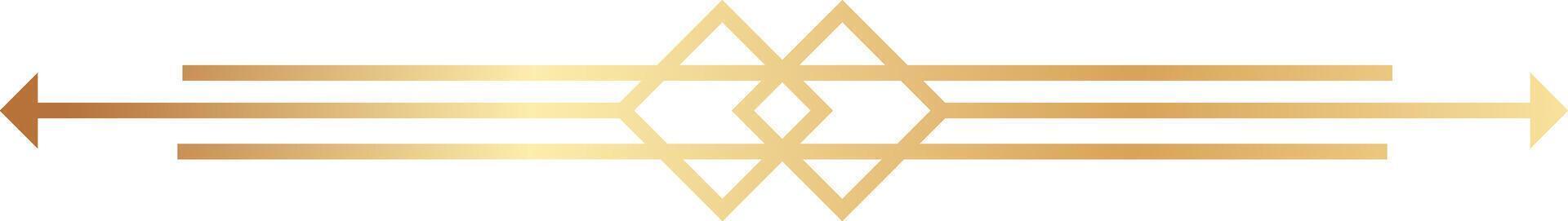 Golden double arrow pointing opposite directions with rhombus shapes in the center, forming an elegant design representing concepts like duality, choice, decision, balance, and contrast vector