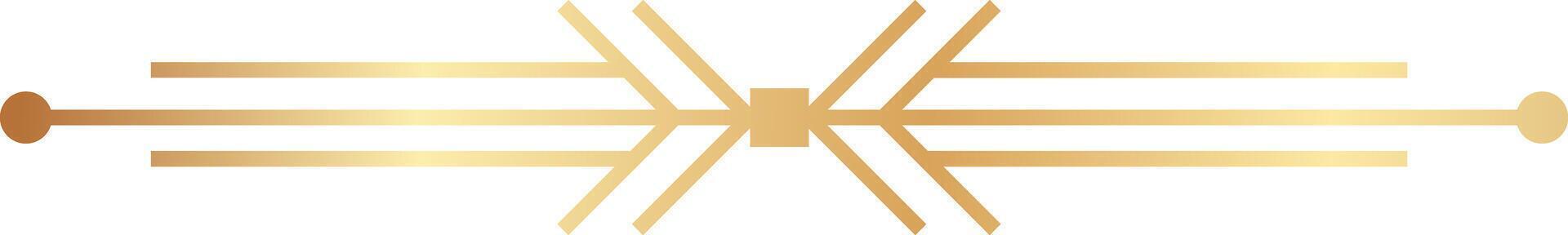 Three golden lines converging and diverging from a central square shape, representing the dynamic flow and processing of data in a modern, abstract design vector