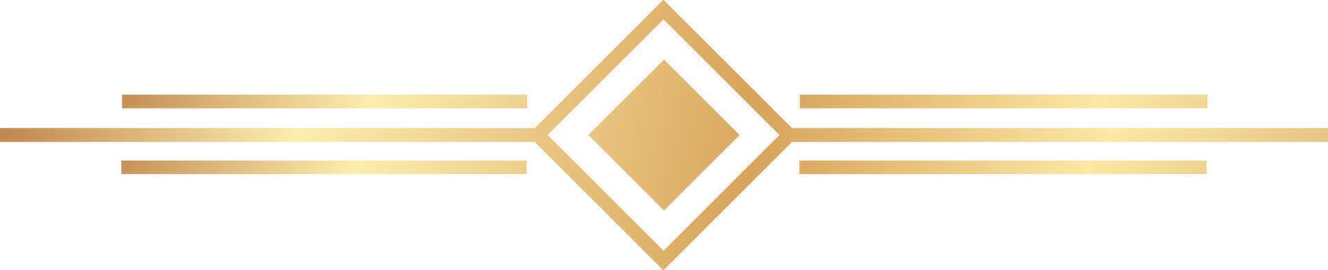 Golden art deco ornament featuring a rhombus with double outline and three horizontal lines on each side, creating a luxurious and elegant design vector