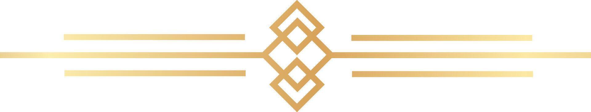 Golden art deco ornament is dividing three horizontal lines with rhombus shape in the center, creating a decorative frame on a white background vector