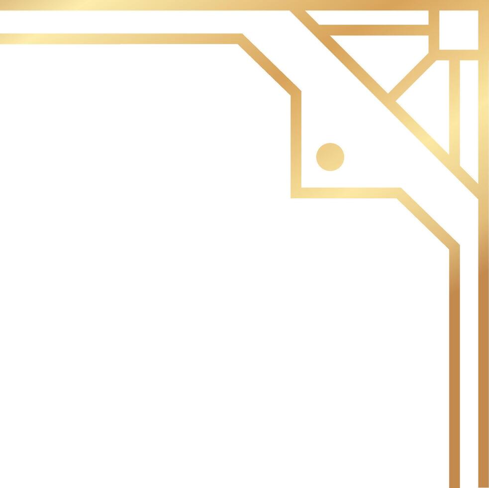 Elegant golden frame featuring art deco style, enhancing a pristine white background, ideal for invitations, posters, or sophisticated decorations in any setting vector
