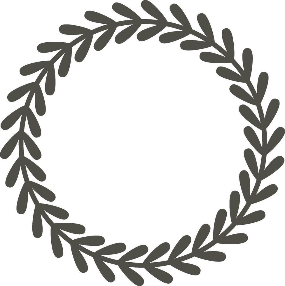 Hand drawn circular laurel wreath creating a simple yet elegant decorative frame, ideal for adding a touch of nature and sophistication to various design projects vector