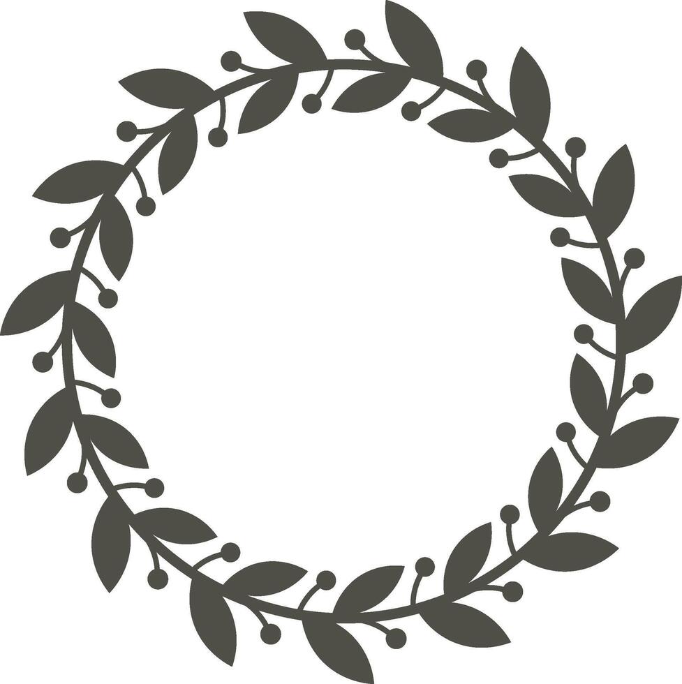 Stylized circular laurel wreath adorned with berries creates a decorative frame, perfect for adding a touch of elegance and nature to designs vector