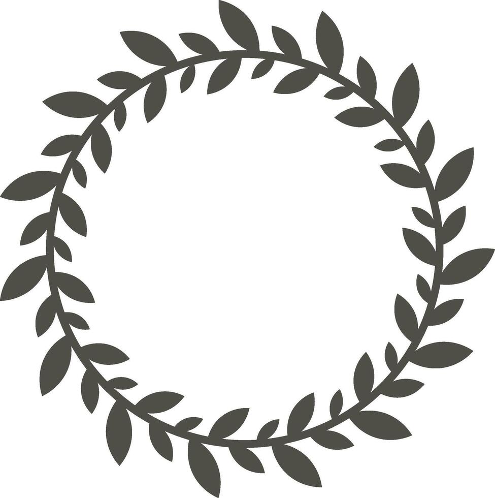Circular laurel wreath featuring small dark leaves, creating a minimalistic frame perfect for elegant and simple designs. Ideal for various decorative applications and celebrations vector
