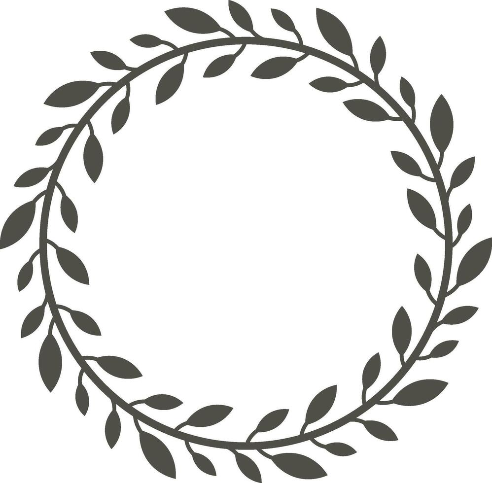 Elegant circular frame featuring a stylized laurel branch, perfect for enhancing minimalist and natural designs with a touch of sophistication and timeless beauty vector
