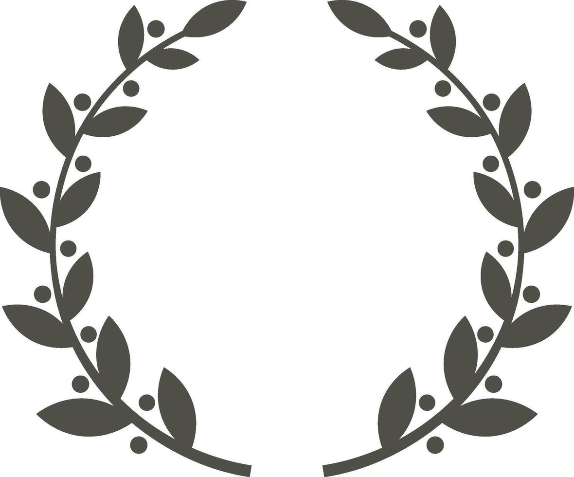 Minimalist dark gray laurel wreath forming a circular frame with ample copy space, perfect for showcasing awards, logos, or elegant decorative elements celebrating achievement and success vector