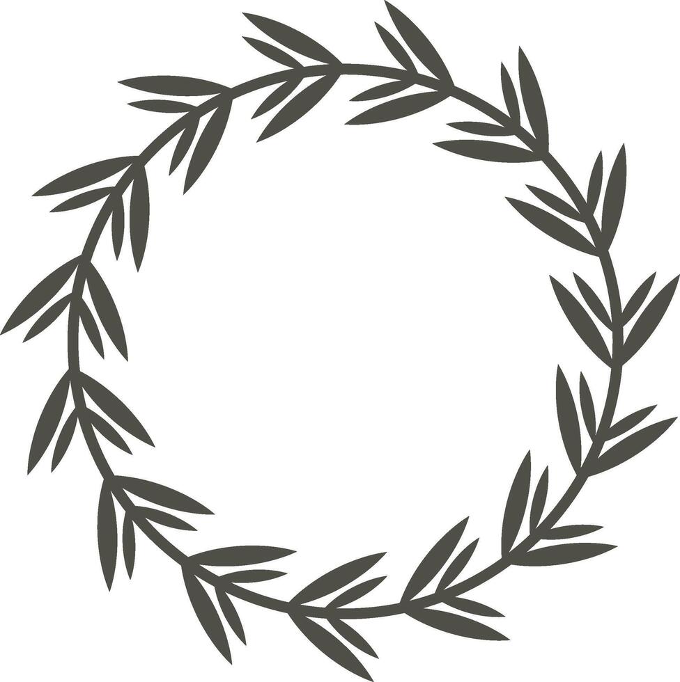 Hand drawn circular laurel wreath creates a minimalist and elegant frame, perfect for adding a touch of sophistication to invitations, logos, or other design projects vector