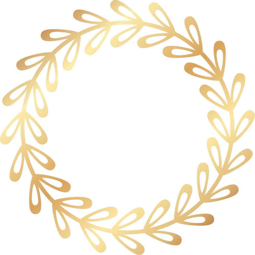 Golden laurel wreath forming a flawless circle against a pristine white background, enhancing elegant and minimalist designs with a touch of luxury and sophistication vector