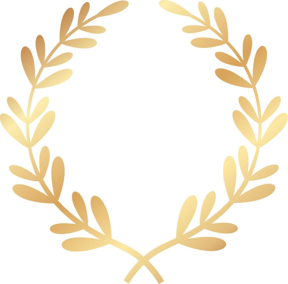 Circular golden laurel wreath representing success, victory, and achievement, serving as an ideal symbol for awards, logos, and celebratory events, embodying honor and triumph vector