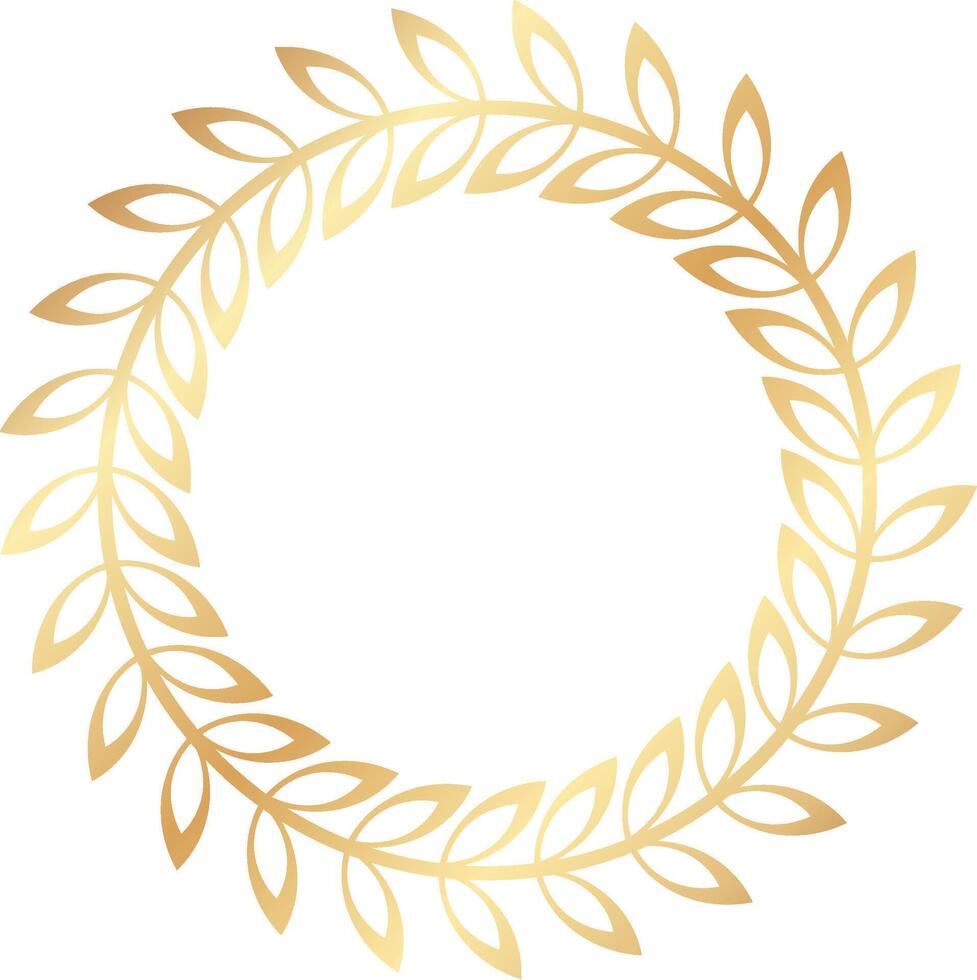 Circular golden laurel wreath, a symbol of victory and achievement, creating an elegant and minimalist design on a white background, suitable for awards, logos, and various decorative purposes vector