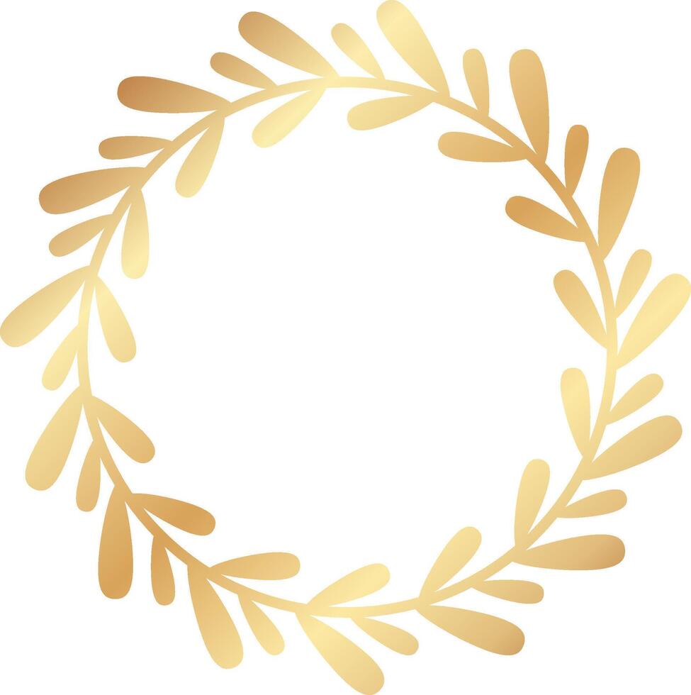Golden laurel wreath forming a circle, perfect for elegant invitations, wedding designs, logos, and branding, symbolizing victory, achievement, and celebration vector