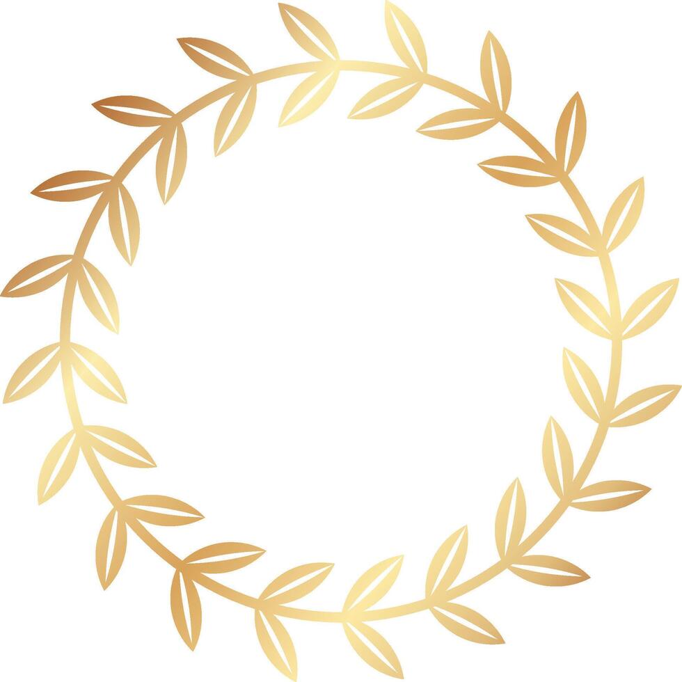 Circular golden laurel wreath with small leaves creating a minimalist and elegant design, ideal for awards, certificates, or decorative purposes vector