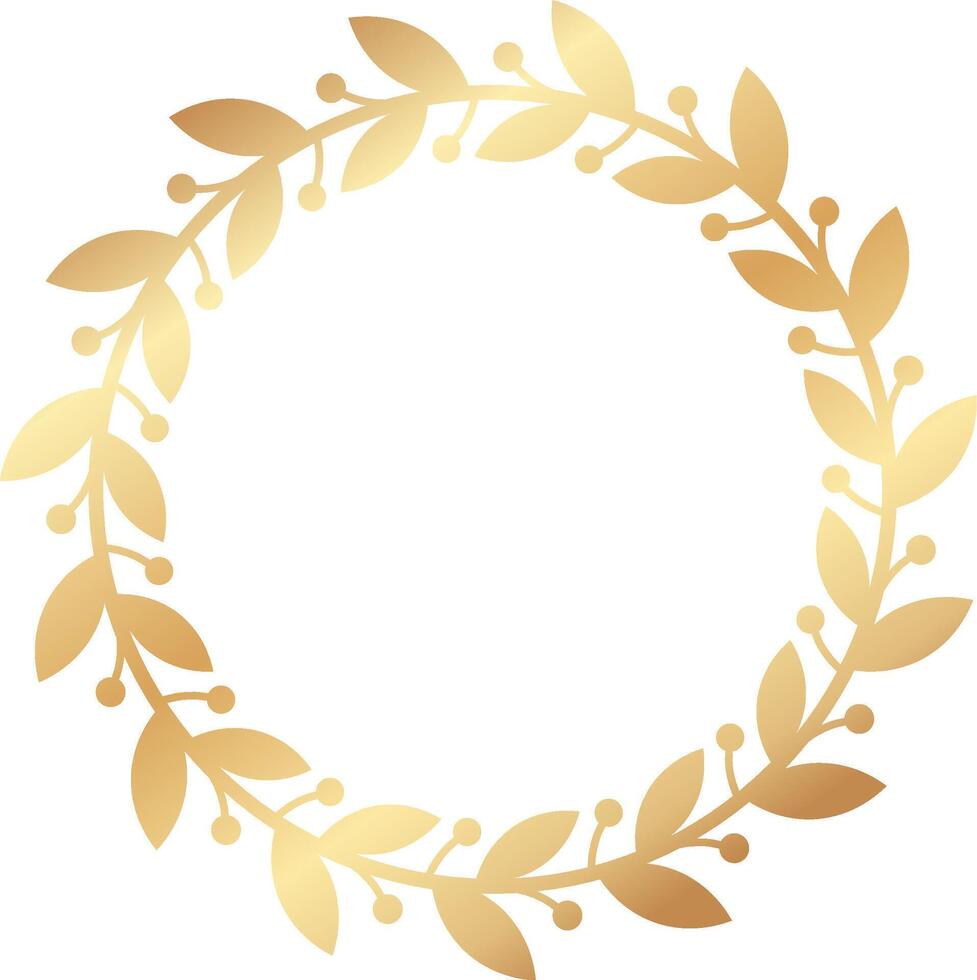 Circular golden laurel wreath with berries and leaves, creating a sophisticated and elegant design, ideal for awards, celebrations, or decorative purposes vector