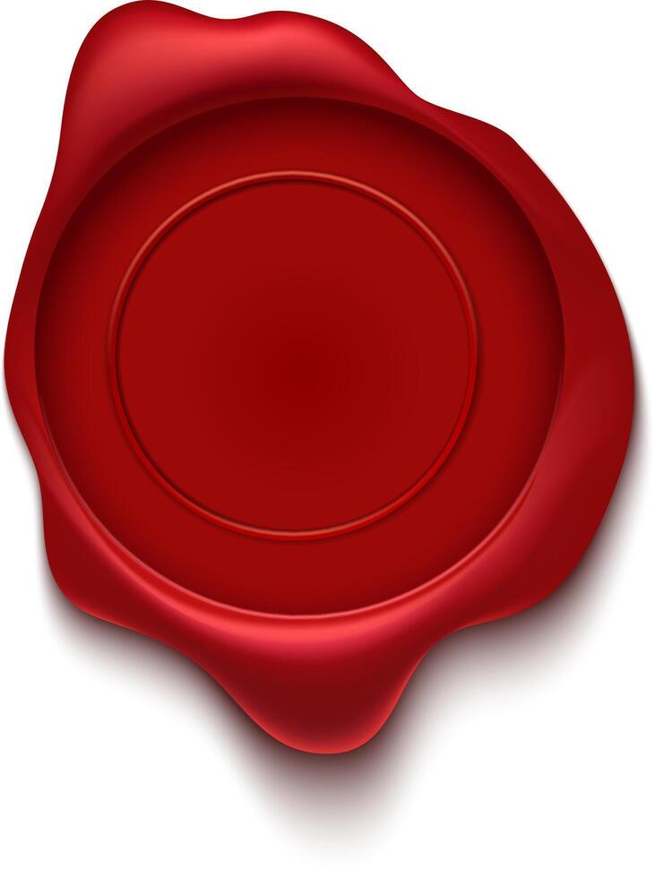 Red wax seal with empty space for custom text representing security, authenticity, and official validation of important documents or agreements vector