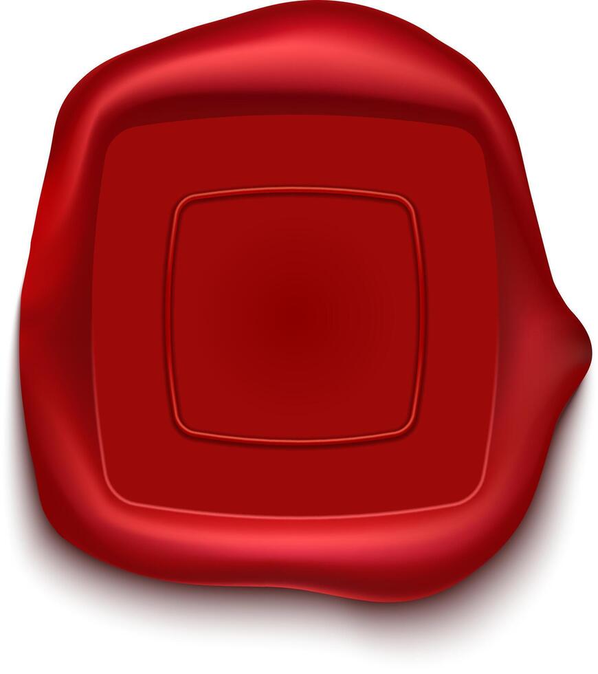 Red wax seal with empty square space for text or logo, isolated on white background, creating a sense of authenticity, tradition, and security, ideal for legal, notary, or vintage design projects vector