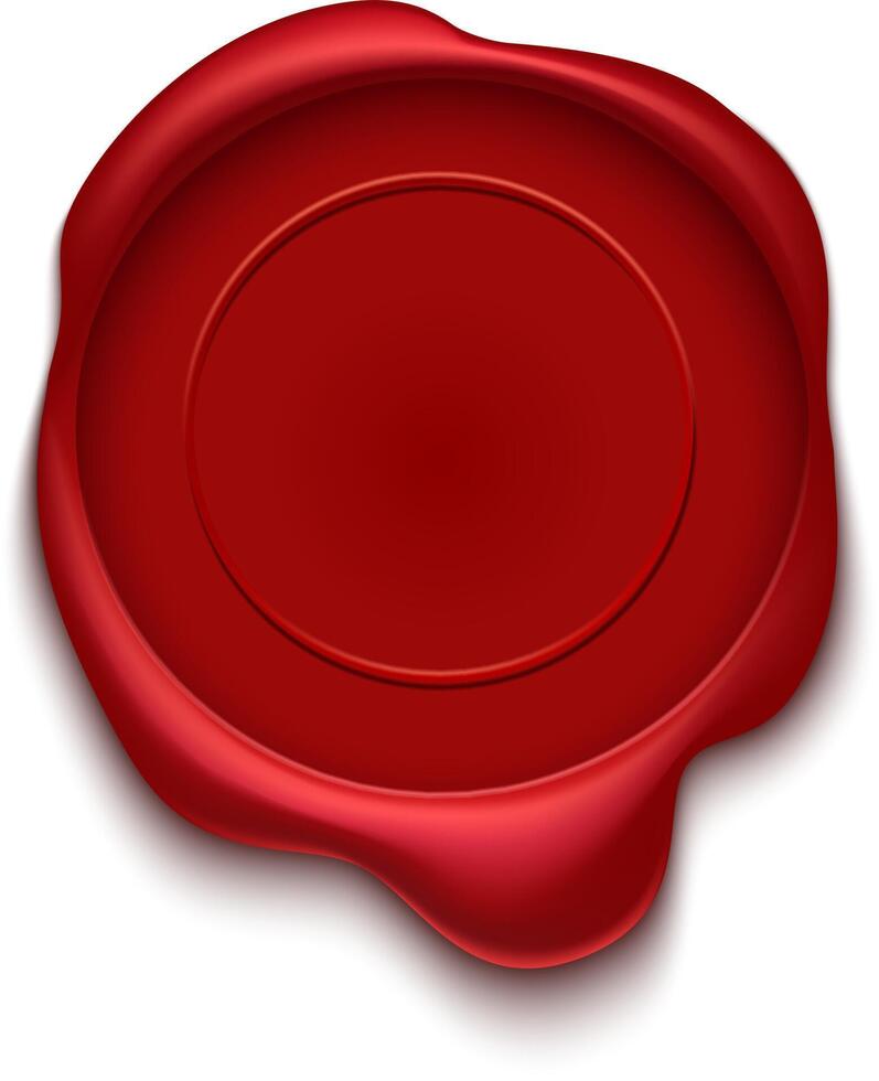 Shiny red wax seal with blank copy space, providing assurance, validation, and official confirmation on documents, contracts, or certificates vector
