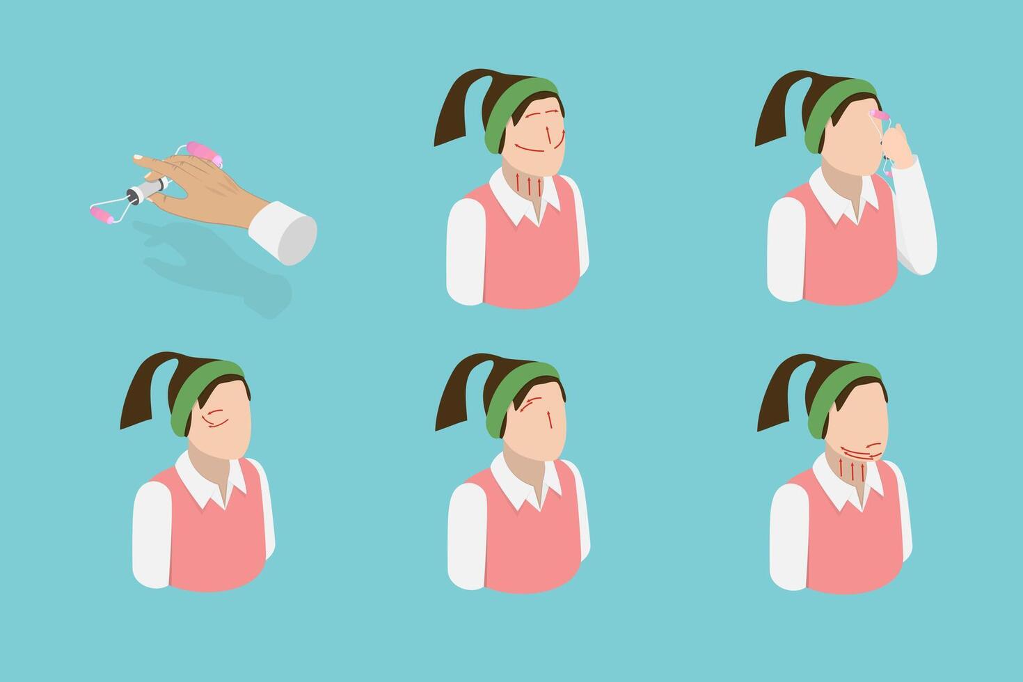 3D Isometric Flat Conceptual Illustration of Facial Roller, Instruction How to Use Derma-roller vector