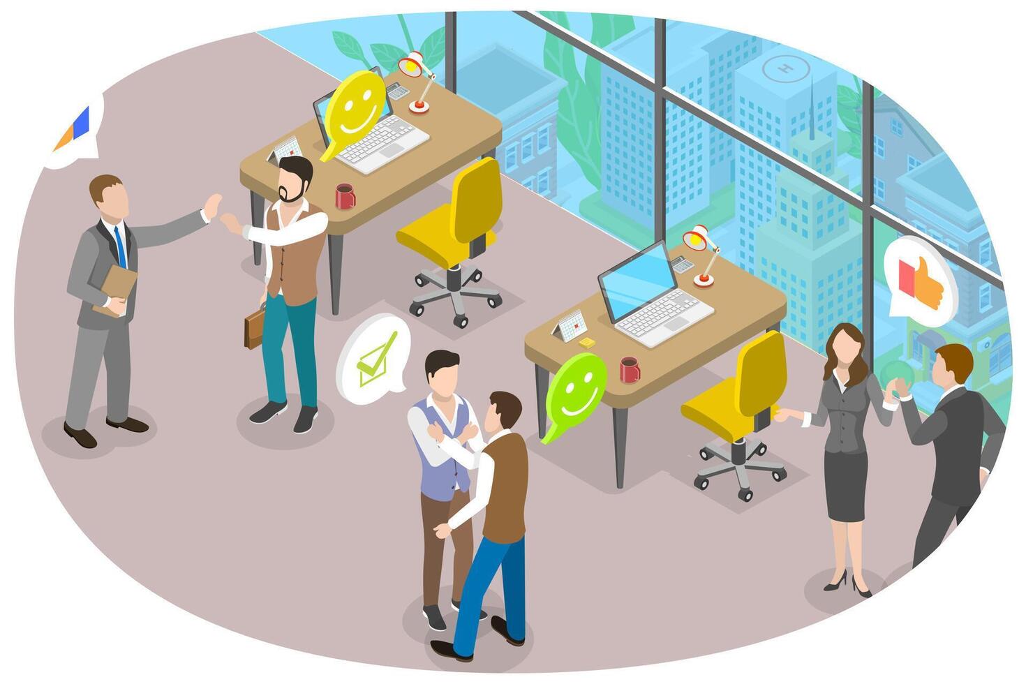 3D Isometric Flat Conceptual Illustration of Cheerful Colleagues, Giving High-five vector