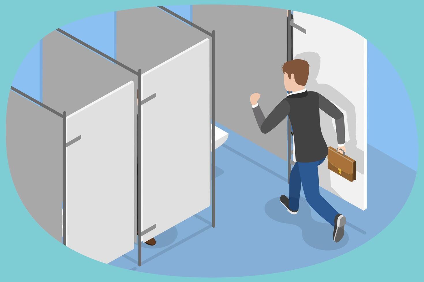 3D Isometric Flat Conceptual Illustration of Public Toilet, A Man is Heading to Washroom vector