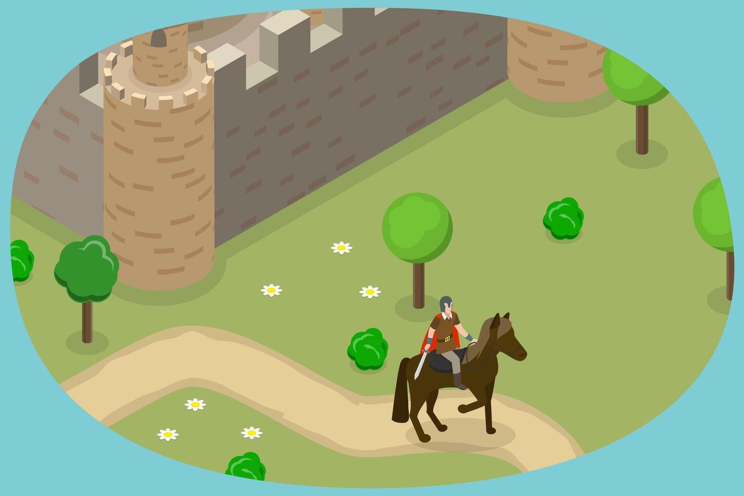 3D Isometric Flat Conceptual Illustration of Medieval Knight, Armored Soldier Rider vector