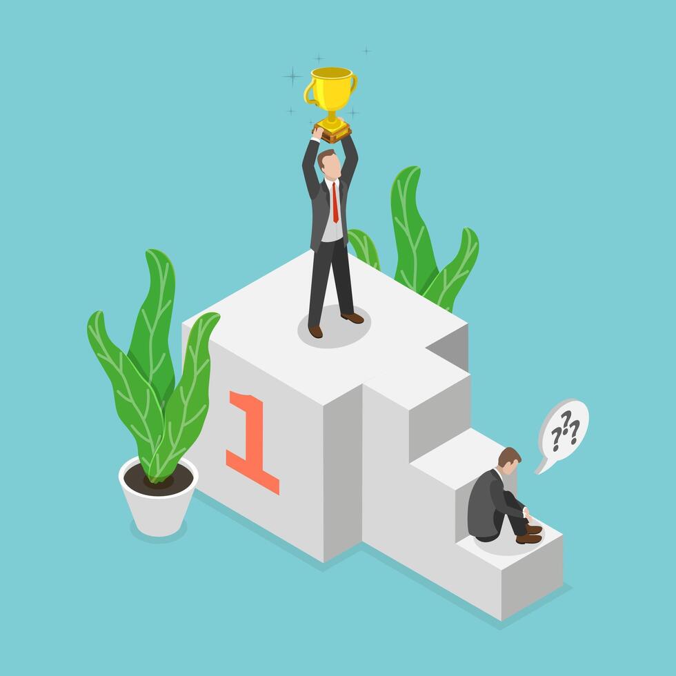 3D Isometric Flat Conceptual Illustration of Imposter Syndrome, Lack of Self-confidence at Work vector