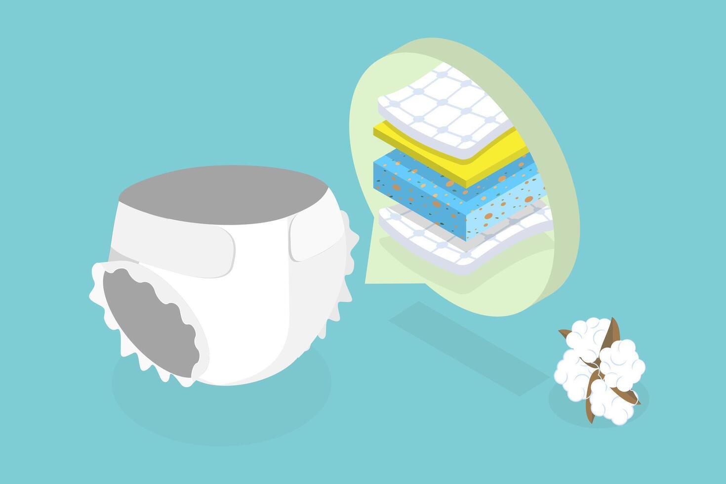 3D Isometric Flat Conceptual Illustration of Baby Diapers, Toddler Hygiene Products vector