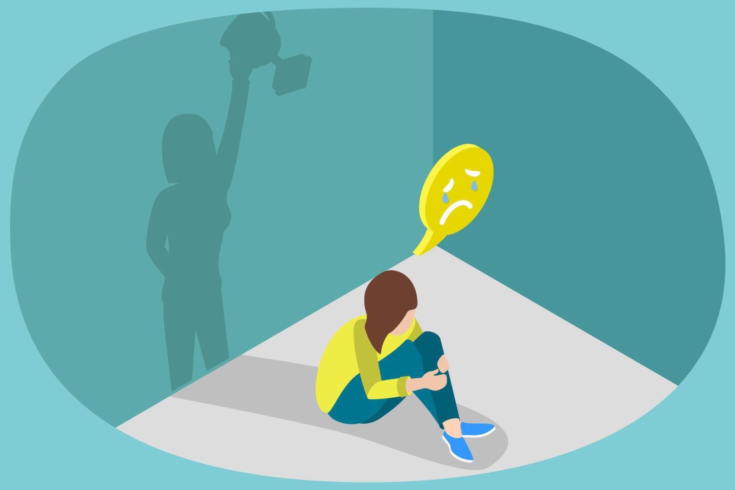3D Isometric Flat Conceptual Illustration of Imposter Syndrome, Anxiety and Lack of Self Confidence vector
