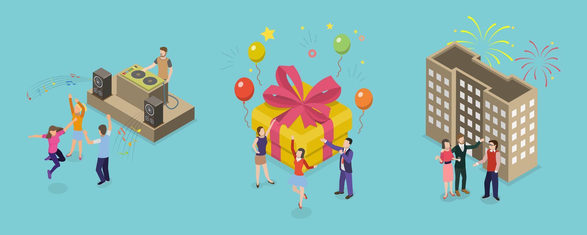 3D Isometric Flat Set of Hanging Out People, Cheerful Friends Having Fun vector