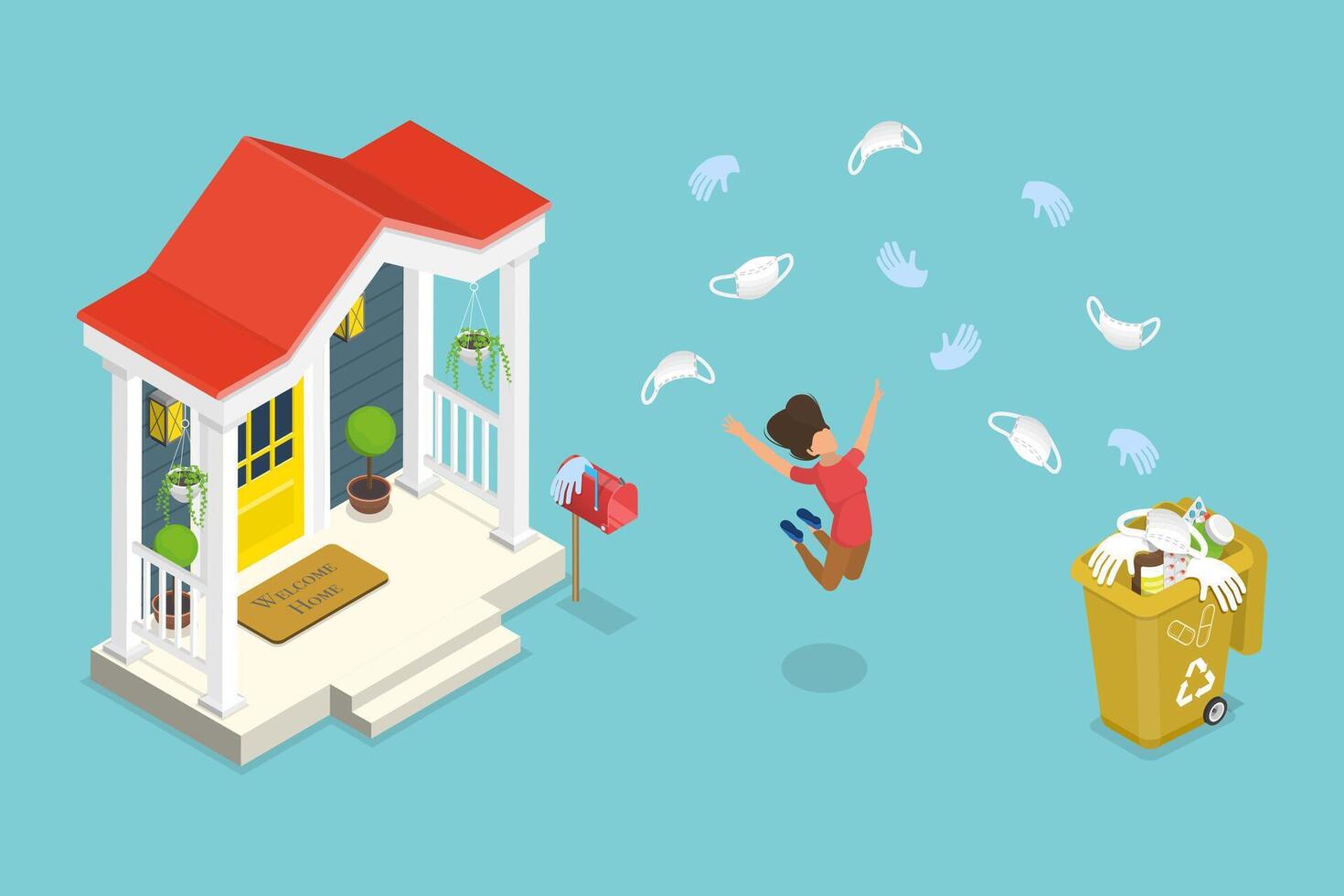 3D Isometric Flat Conceptual Illustration of End Of Quarantine, Covid-19 Overcome vector