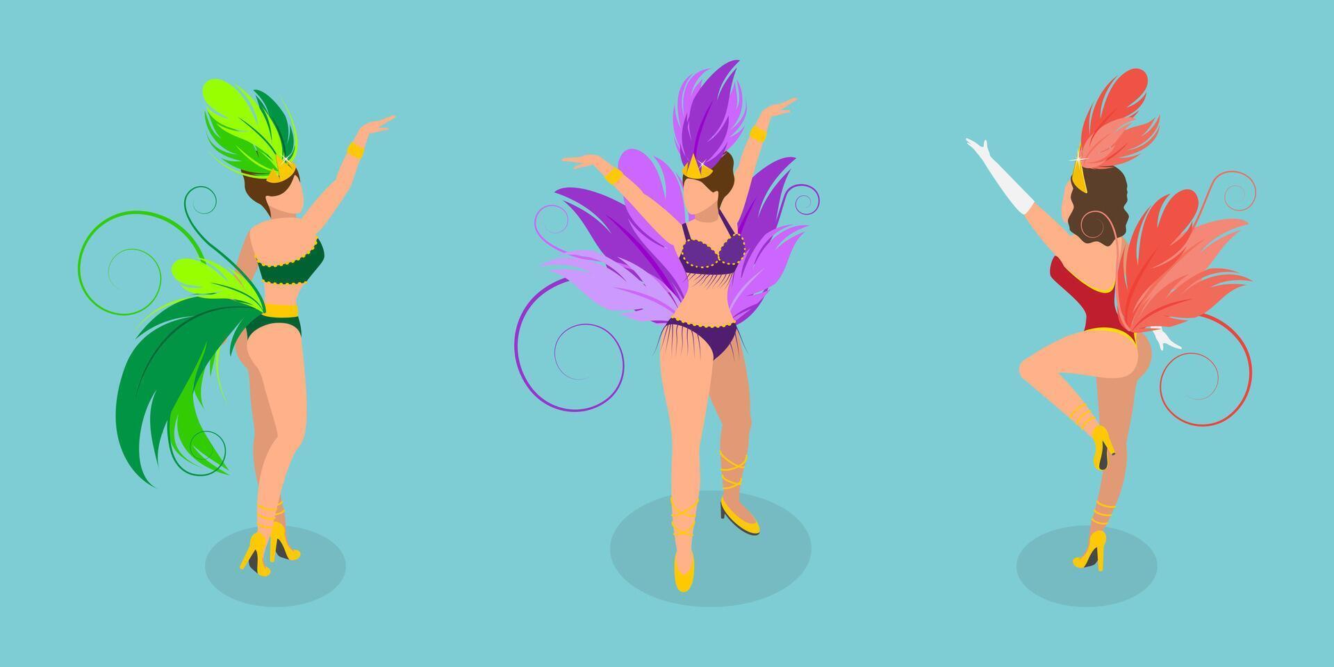 3D Isometric Flat Conceptual Illustration of Brazilian Samba Dancers, Rio de Janeiro Festival vector