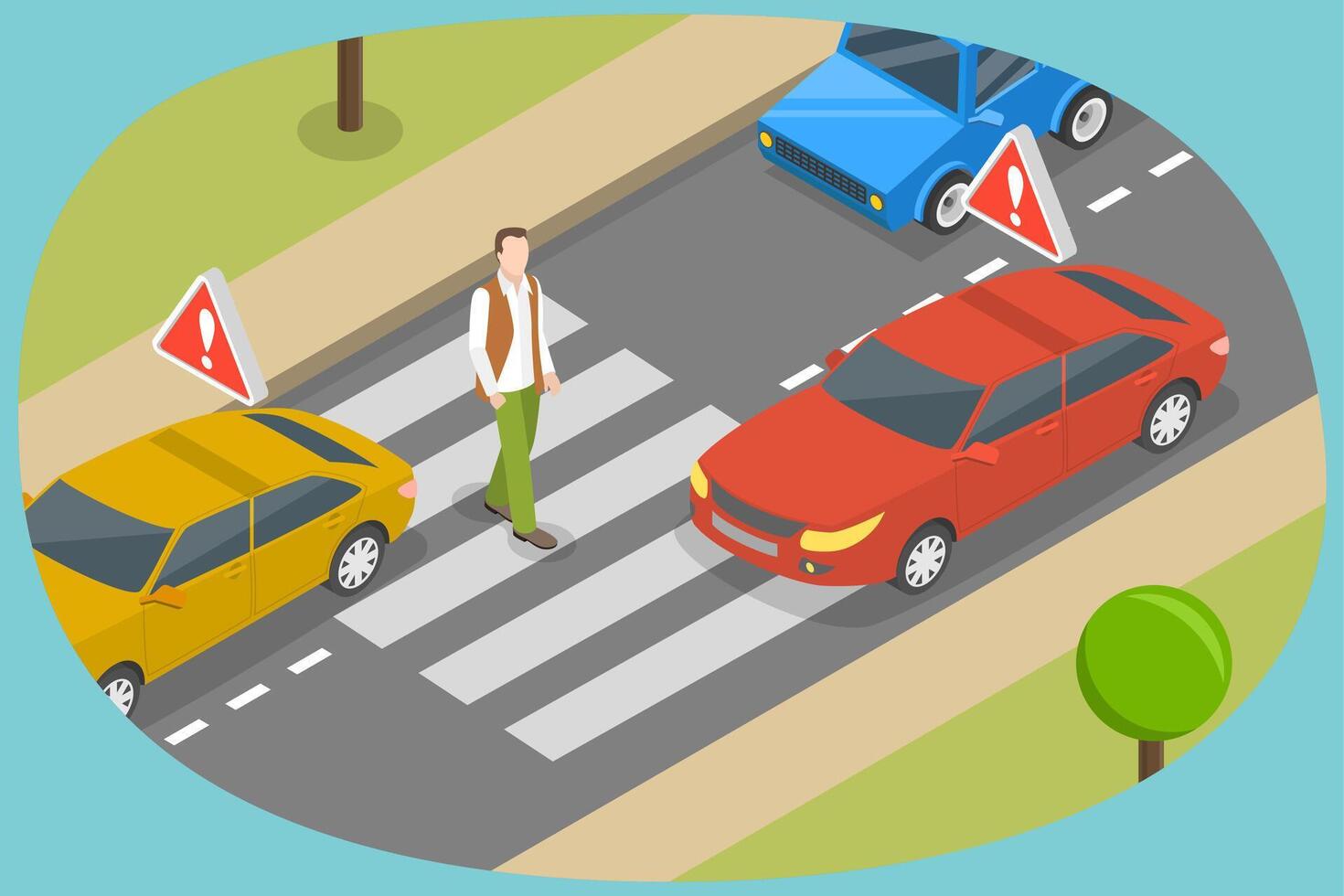 3D Isometric Flat Conceptual Illustration of Pedestrian Crossing, Road Safety Rules vector