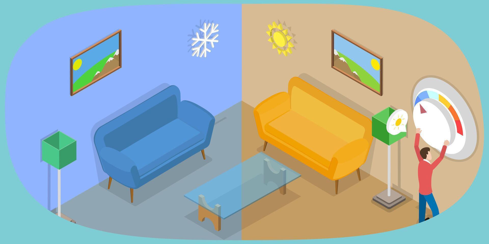 3D Isometric Flat Conceptual Illustration of Thermostat, Climate Control Regulator vector