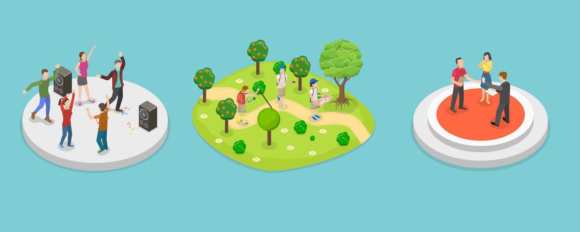 3D Isometric Flat Conceptual Illustration of Extracurricular Activities, Hobbies vector