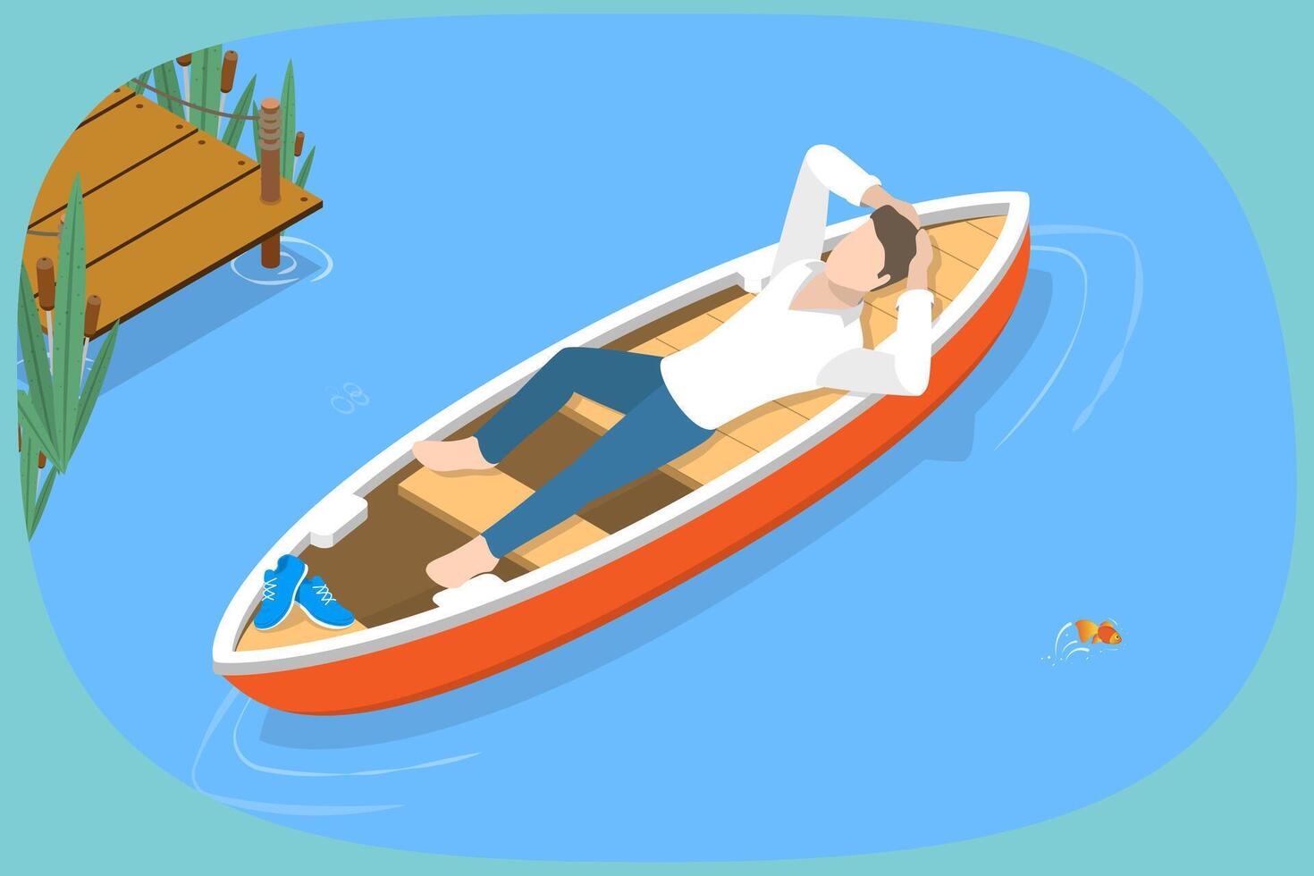 3D Isometric Flat Conceptual Illustration of Relaxing Lying On Boat, Active Lifestyle and Recreation vector