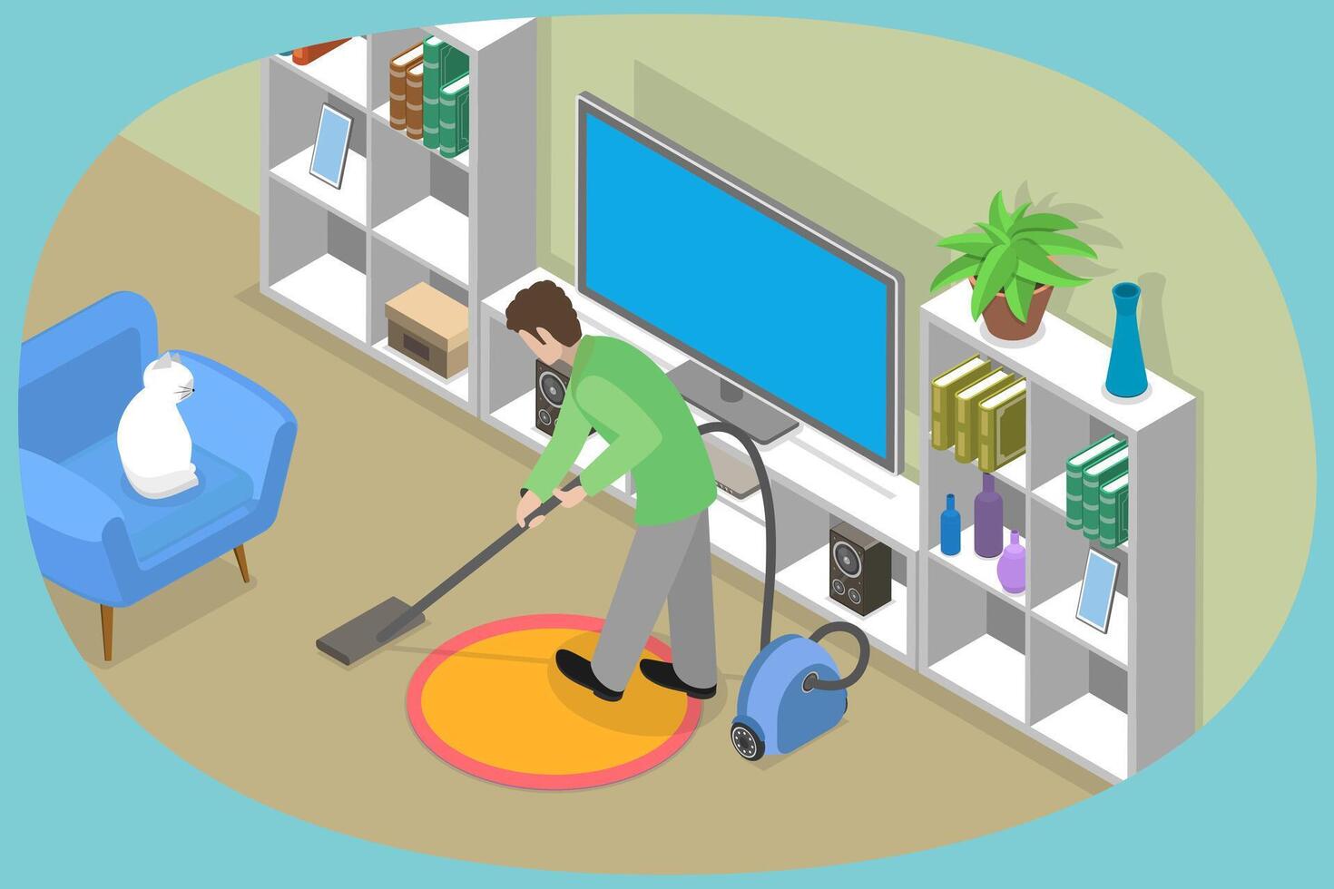 3D Isometric Flat Conceptual Illustration of Husband Doing Domestic Work, Man at Household Activities vector