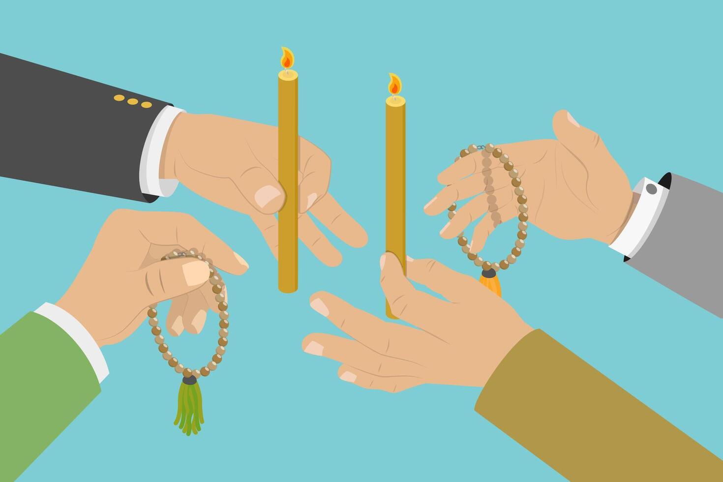 3D Isometric Flat Conceptual Illustration of Religin Rite, Hands Holding Burning Candles vector