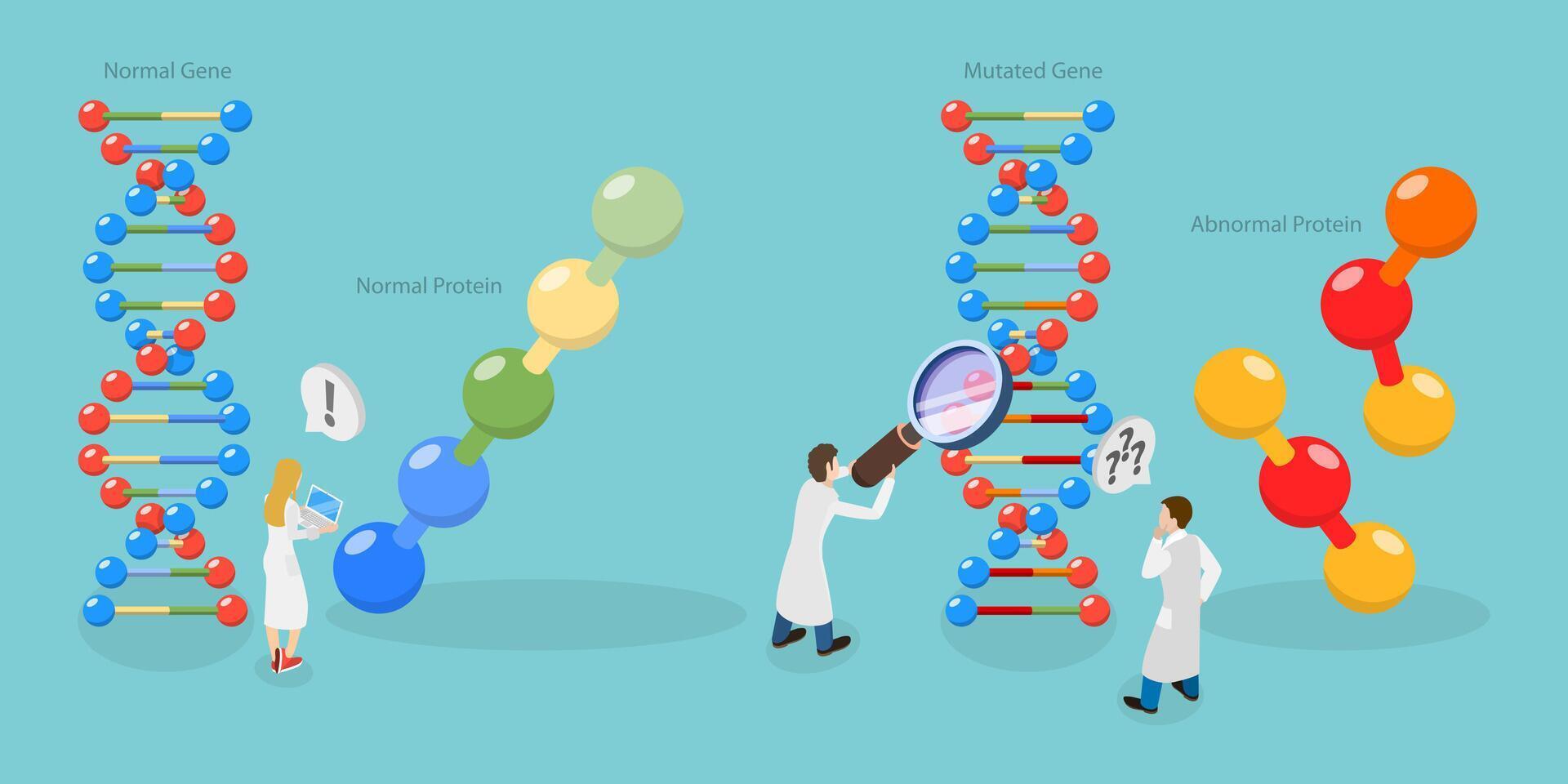 3D Isometric Flat Conceptual Illustration of Genetic Mutation, Molecular Biology vector