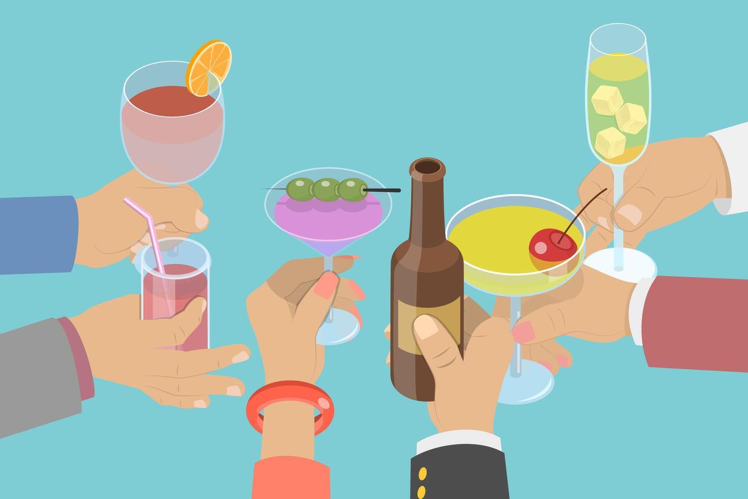 3D Isometric Flat Conceptual Illustration of Cheers, Party Celebration, Drink with Friends vector