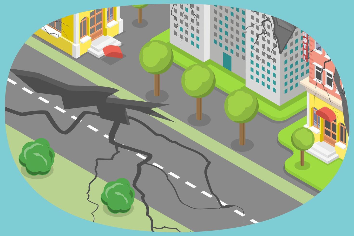 3D Isometric Flat Conceptual Illustration of Earthquake Destruction, Hatural Disaster or Cataclysm vector