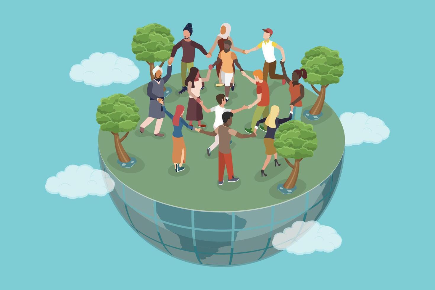 3D Isometric Flat Conceptual Illustration of International Community, Diverse Group of People vector
