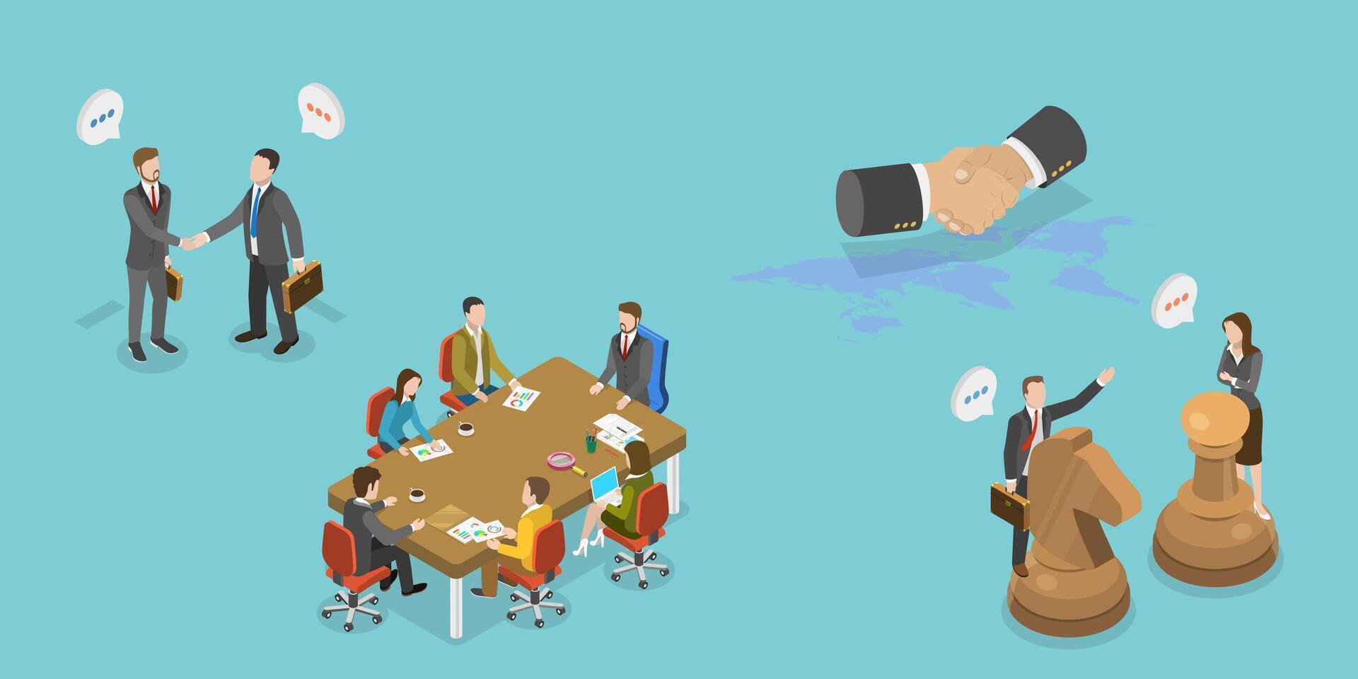 3D Isometric Flat Conceptual Illustration of Negotiation , Disagreement Resolution vector
