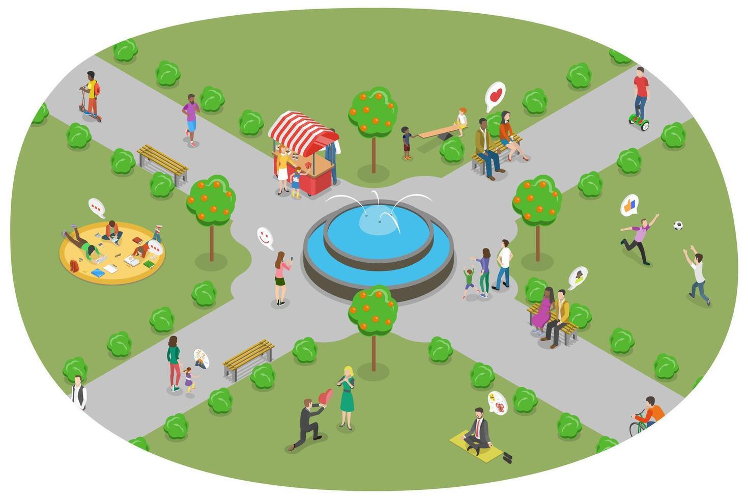 3D Isometric Flat Conceptual Illustration of City Park, Outdoor Summertime Activities vector