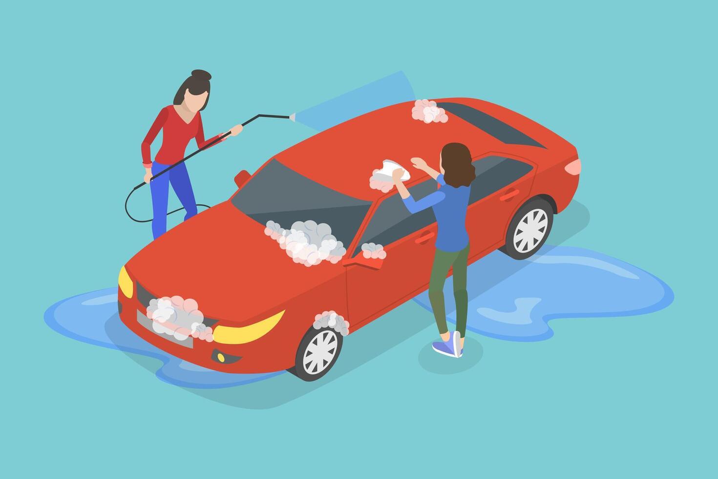 3D Isometric Flat Conceptual Illustration of Carwash Service, Vehicle Cleaning Station vector