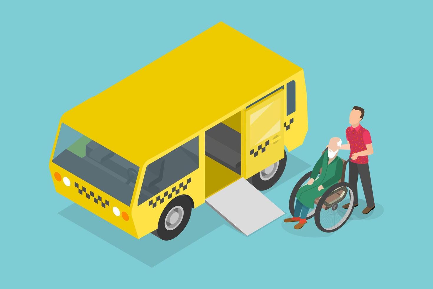 3D Isometric Flat Conceptual Illustration of Transport For Disabled Persons, Handicapped People Mobility vector