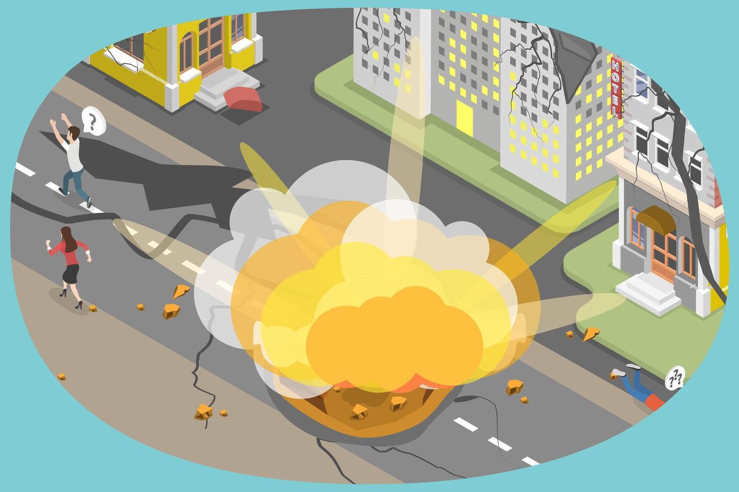 3D Isometric Flat Conceptual Illustration of War, Afraid People Running Away vector